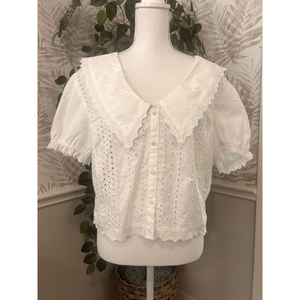 NWOT American Eagle Ruffle Collar Eyelet Crop Top Size XL Boho - Picture 4 of 8